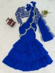 FANCY GEORGETTE THREAD & SEQUENCE EMBROIDERY WORK TYPE RUFFLE WORK LEHENGA SAREE WITH STITCHED BLOUSE PARTY WEAR WHOLESALE PRICE ETHNIC GARMENT (2)