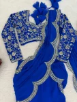 FANCY GEORGETTE THREAD & SEQUENCE EMBROIDERY WORK TYPE RUFFLE WORK LEHENGA SAREE WITH STITCHED BLOUSE PARTY WEAR WHOLESALE PRICE ETHNIC GARMENT (2)