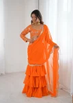 FANCY GEORGETTE THREAD & SEQUENCE EMBROIDERY WORK TYPE RUFFLE WORK LEHENGA SAREE WITH STITCHED BLOUSE PARTY WEAR WHOLESALE PRICE ETHNIC GARMENT (3)