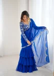 FANCY GEORGETTE THREAD & SEQUENCE EMBROIDERY WORK TYPE RUFFLE WORK LEHENGA SAREE WITH STITCHED BLOUSE PARTY WEAR WHOLESALE PRICE ETHNIC GARMENT (2)