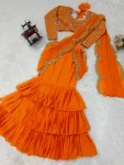 FANCY GEORGETTE THREAD & SEQUENCE EMBROIDERY WORK TYPE RUFFLE WORK LEHENGA SAREE WITH STITCHED BLOUSE PARTY WEAR WHOLESALE PRICE ETHNIC GARMENT (3)