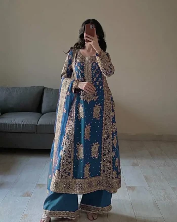 FANCY GEORGETTE  THREAD SEQUENCE  PEARL WORK  TOP BOTTOM WITH DUPATTA RAMA