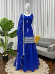 FANCY GEORGETTE THREAD WITH 9 MM SEQUENCE WORK TOP PALAZZO WITH DUPATTA BLUE