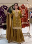 FANCY GMY SILK EMBROIDERY SEQUENCE WORK WITH READY MADE LACE BORDER WORK TOP SHARARA WITH DUPATTA YELLOW