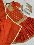FANCY GMY SILK EMBROIDERY SEQUENCE WORK WITH READY MADE LACE BORDER WORK TOP SHARARA WITH DUPATTA FESTIVE WEAR WHOLESALE PRICE ETHNIC GARMENT (7)