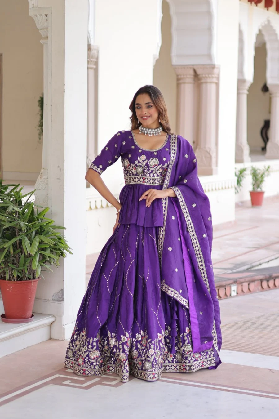 FANCY GOLD CRUSH MULTI THREAD EMBROIDERY ZARI SEQUENCE-WORK TOP LEHENGA WITH DUPATTA PARTY WEAR WHOLESALE PRICE ETHNIC GARMENT (10)