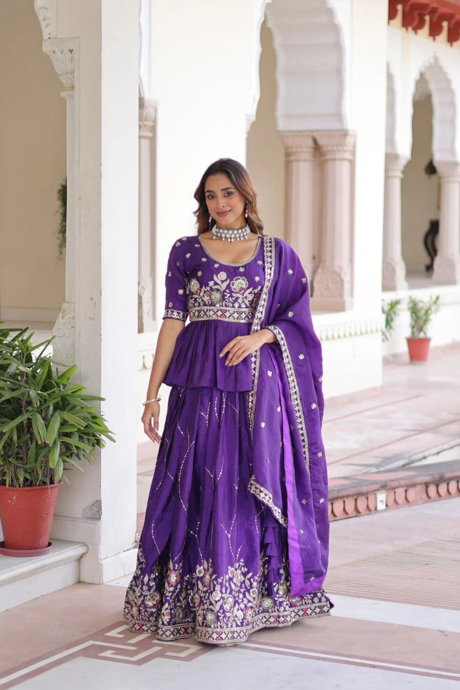 FANCY GOLD CRUSH MULTI THREAD EMBROIDERY ZARI SEQUENCE-WORK TOP LEHENGA WITH DUPATTA PARTY WEAR WHOLESALE PRICE ETHNIC GARMENT (3)