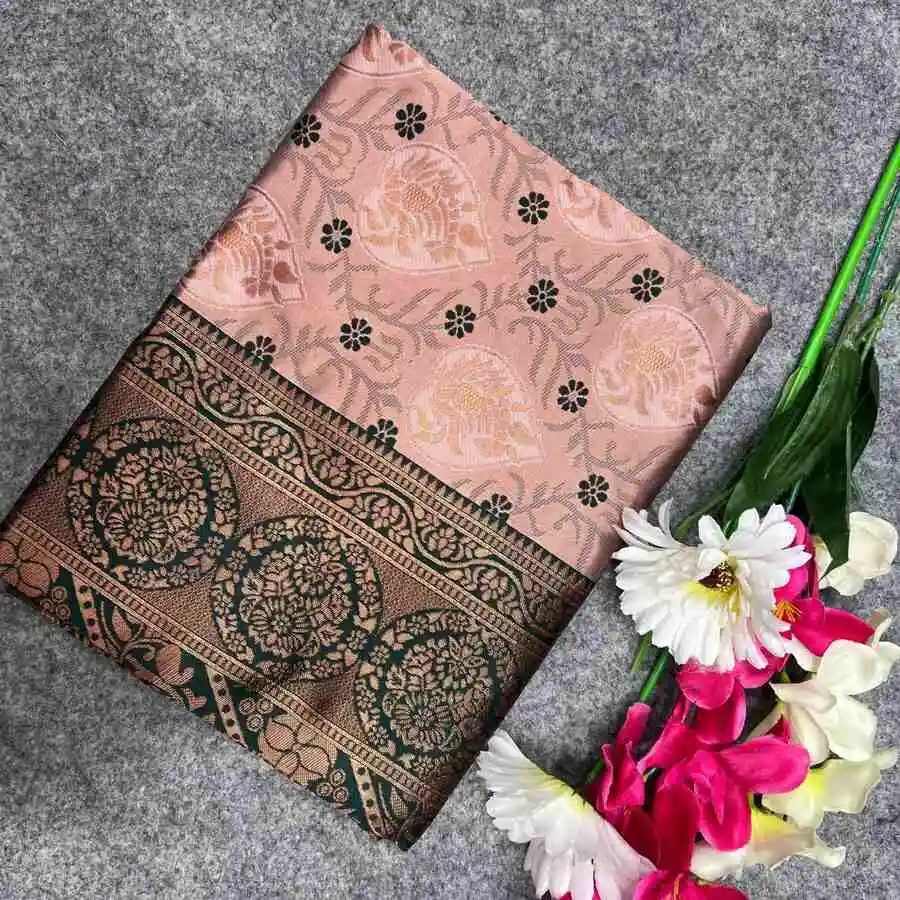 FANCY KANJIVARAM SILK RICH PALLU & JACQUARD WORK SAREE WITH UNSTITCHED BLOUSE FESTIVE WEAR WHOLESALE PRICE ETHNIC GARMENT (10)
