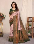 FANCY KANJIVARAM SILK RICH PALLU & JACQUARD WORK SAREE WITH UNSTITCHED BLOUSE PEACH AND GREEN