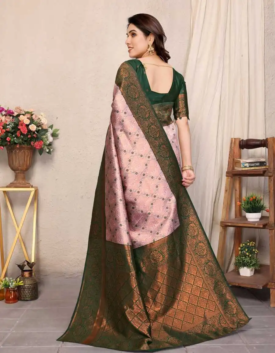 FANCY KANJIVARAM SILK RICH PALLU & JACQUARD WORK SAREE WITH UNSTITCHED BLOUSE FESTIVE WEAR WHOLESALE PRICE ETHNIC GARMENT (8)
