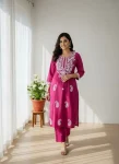 FANCY KHADI COTTON EMBROIDERY WORK TOP BOTTOM SET PINK