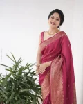 FANCY LICHI SILK JACQUARD WORK SAREE WITH UNSTITCHED BLOUSE FESTIVE WEAR WHOLESALE PRICEE ETHNIC GARMENT (4)