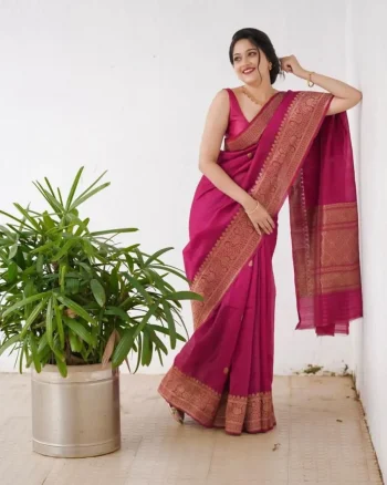 FANCY LICHI SILK JACQUARD WORK SAREE WITH UNSTITCHED BLOUSE RANI