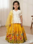 FANCY MONO SILK SEQUENCE EMBROIDERY WORK & LACE WORK KID'S TOP LEHENGA WITH DUPATTA  YELLOW