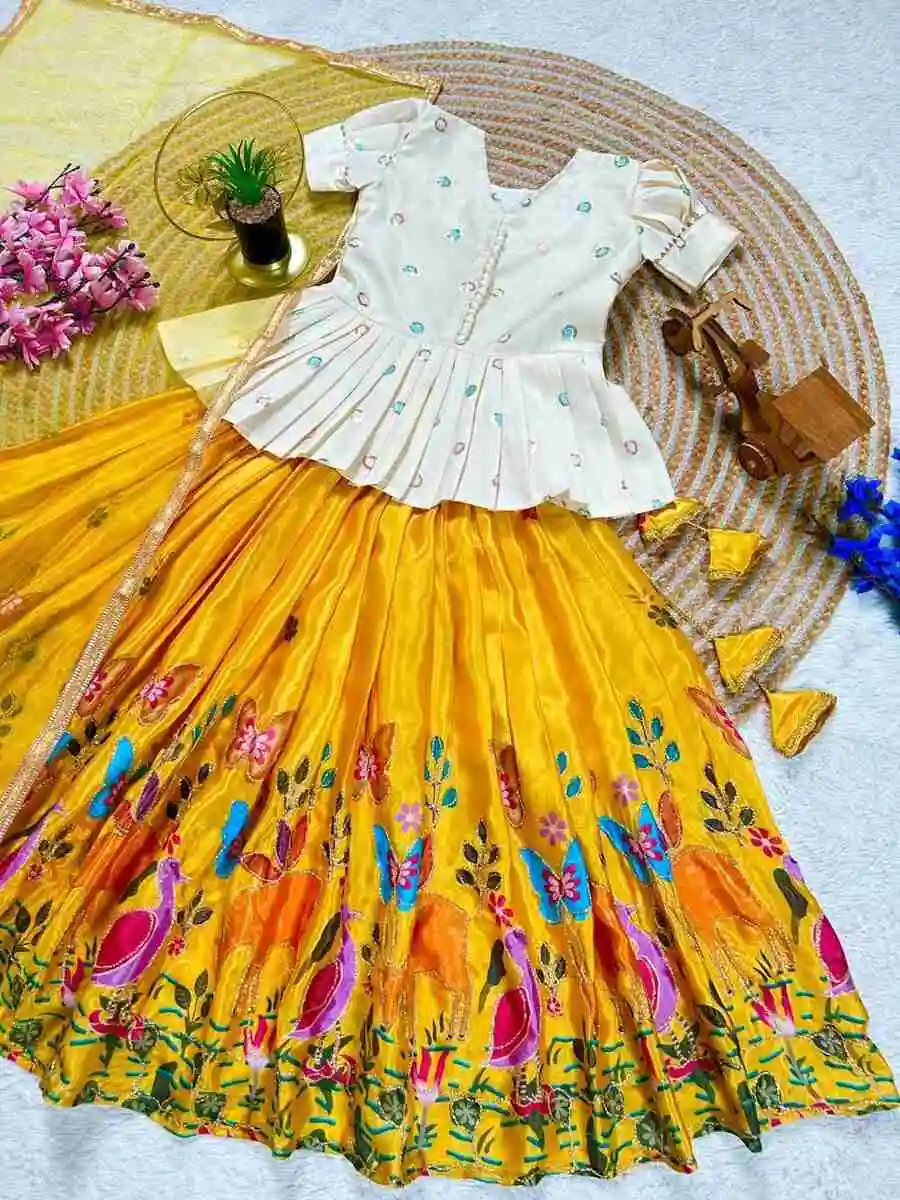 FANCY MONO SILK SEQUENCE EMBROIDERY WORK & LACE WORK KID'S TOP LEHENGA WITH DUPATTA FESTIVE WEAR WHOLESALE PRICE ETHNIC GARMENT (3)