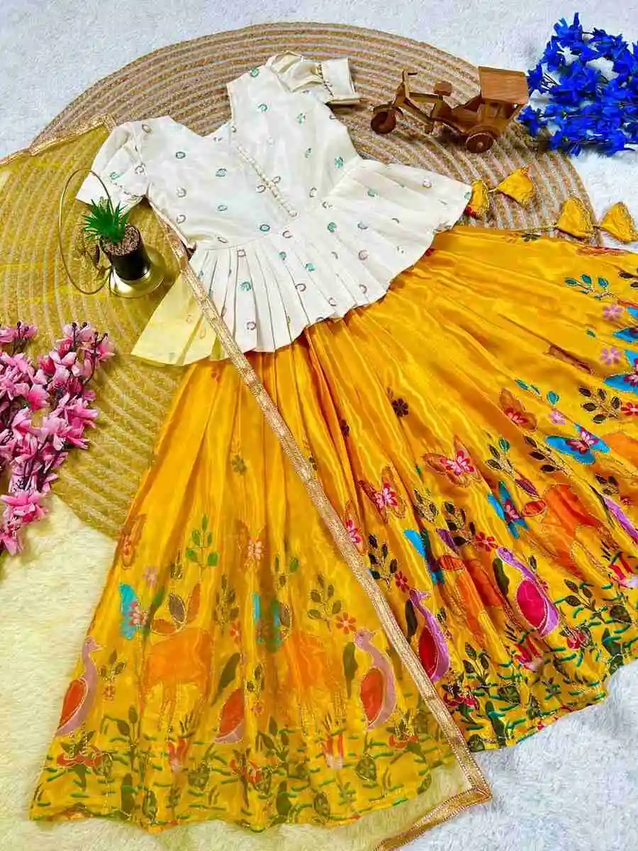 FANCY MONO SILK SEQUENCE EMBROIDERY WORK & LACE WORK KID'S TOP LEHENGA WITH DUPATTA FESTIVE WEAR WHOLESALE PRICE ETHNIC GARMENT (4)