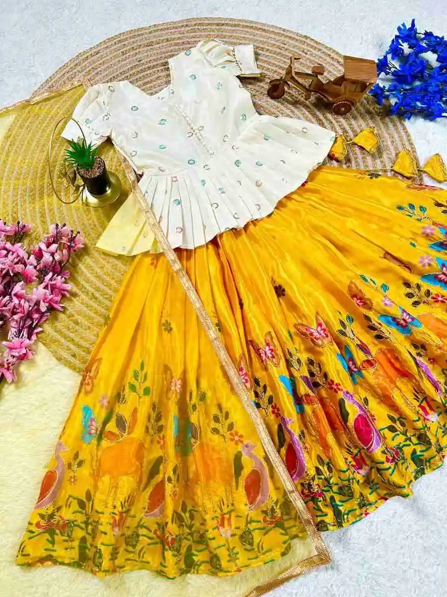 FANCY MONO SILK SEQUENCE EMBROIDERY WORK & LACE WORK KID'S TOP LEHENGA WITH DUPATTA FESTIVE WEAR WHOLESALE PRICE ETHNIC GARMENT (6)