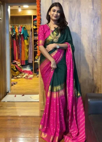 FANCY MYSORE SILK JACQUARD WORK GOWN SAREE PINK