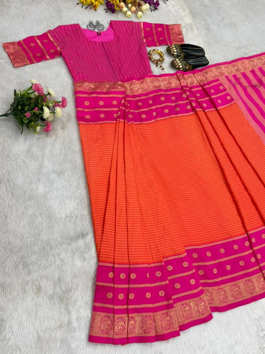 FANCY MYSORE SILK JACQUARD WORK GOWN SAREE FESTIVE WEAR WHOLESALE PRICE ETHNIC GARMENT (4)