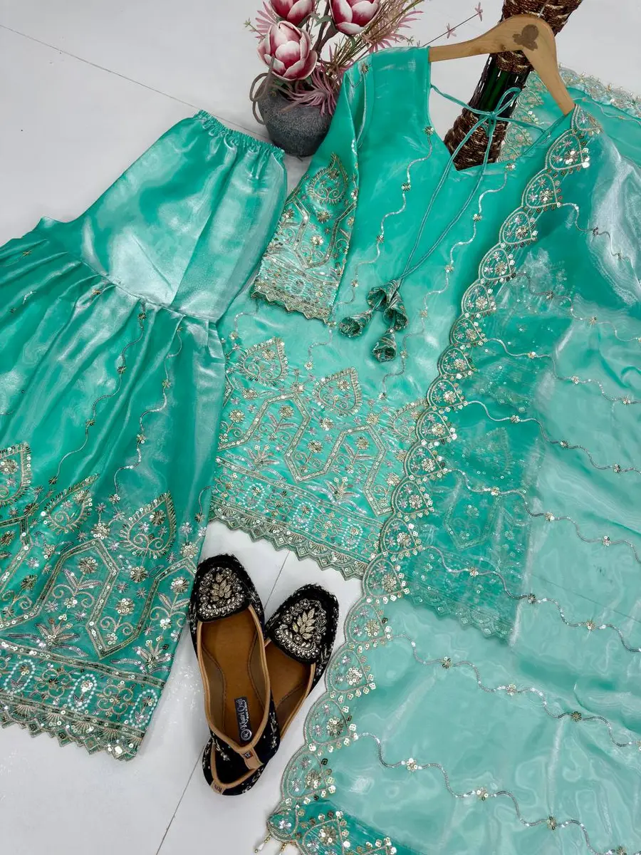 FANCY NC SATIN EMBROIDERY SEQUENCE WORK TOP SHARARA WITH DUPATTA FESTIVE WEAR WHOLESALE PRICE ETHNIC GARMENT (11)