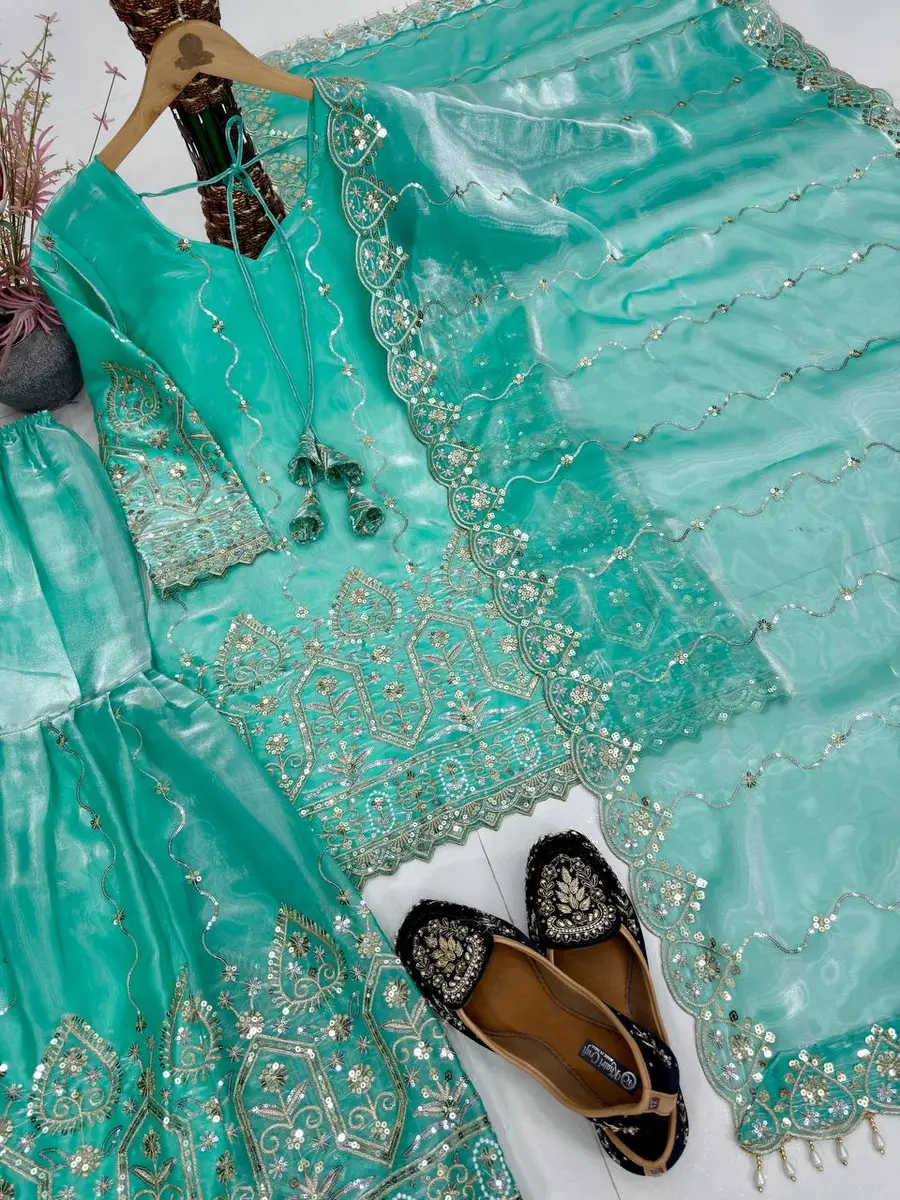 FANCY NC SATIN EMBROIDERY SEQUENCE WORK TOP SHARARA WITH DUPATTA FESTIVE WEAR WHOLESALE PRICE ETHNIC GARMENT (12)