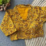 FANCY PURE COTTON AJRAKH PRINT WORK STITCHED BLOUSE YELLOW