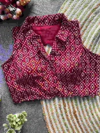 FANCY PURE COTTON AJRAKH PRINT WORK STITCHED BLOUSE PINK