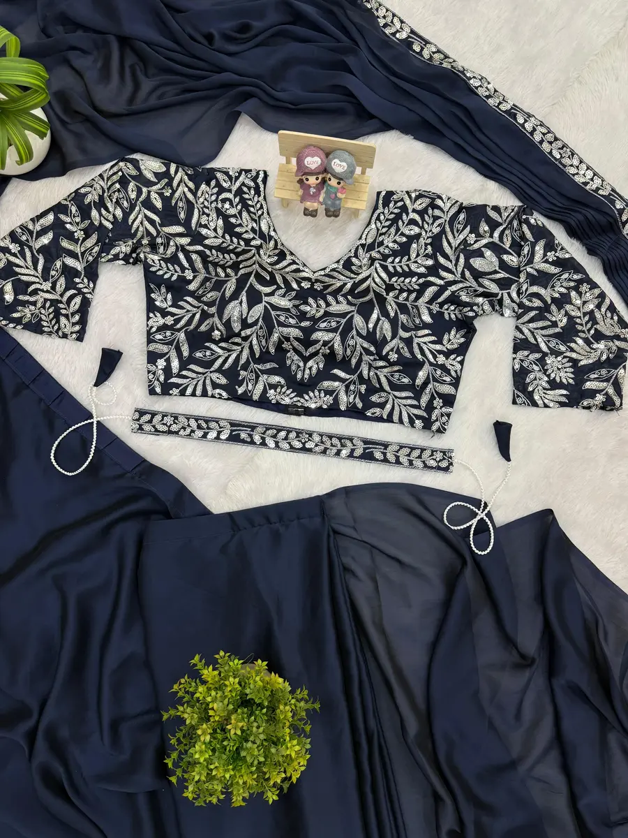 FANCY RANGOLI EMBROIDERY LACE BORDER WORK READY TO WEAR SAREE STITCHED BLOUSE AND WASIT BELT WEDDING WEAR WHOLESALE PRICE ETHNIC GARMENT (12)