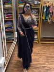 FANCY RANGOLI EMBROIDERY LACE BORDER WORK READY TO WEAR SAREE STITCHED BLOUSE AND WASIT BELT NAVY BLUE