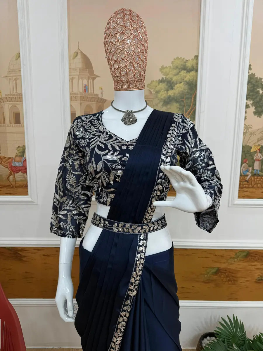 FANCY RANGOLI EMBROIDERY LACE BORDER WORK READY TO WEAR SAREE STITCHED BLOUSE AND WASIT BELT WEDDING WEAR WHOLESALE PRICE ETHNIC GARMENT (9)