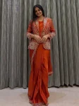 FANCY RANGOLI SILK EMBROIDERY SEQUENCE CODING WORK READY TO WEAR SAREE BLOUSE WITH KOTI ORANGE