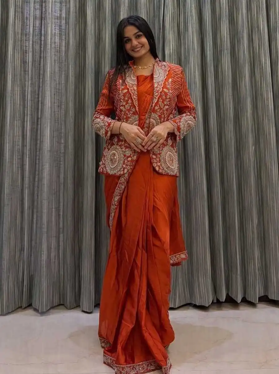 FANCY RANGOLI SILK EMBROIDERY SEQUENCE CODING WORK READY TO WEAR SAREE BLOUSE WITH KOTI PARTY WEAR WHOLESALE PRICE ETHNIC GARMENT (4)