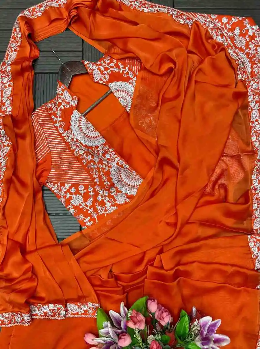 FANCY RANGOLI SILK EMBROIDERY SEQUENCE CODING WORK READY TO WEAR SAREE BLOUSE WITH KOTI PARTY WEAR WHOLESALE PRICE ETHNIC GARMENT (6)