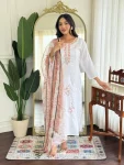 FANCY RAYON COTTON EMBROIDERY SEQUENCE WORK TOP BOTTOM WITH DUPATTA WHITE