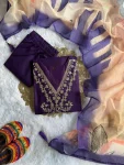 FANCY RAYON EMBROIDERY WITH COTTON THREAD WORK TOP BOTTOM WITH DUPATTA PURPLE