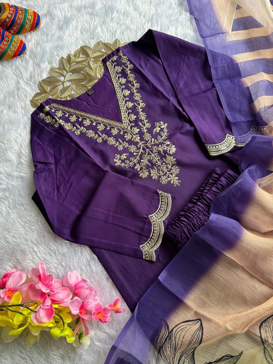 FANCY RAYON EMBROIDERY WITH COTTON THREAD WORK TOP BOTTOM WITH DUPATTA FESTIVE WEAR WHOLESALE PRICE ETHNIC GARMENT (3)