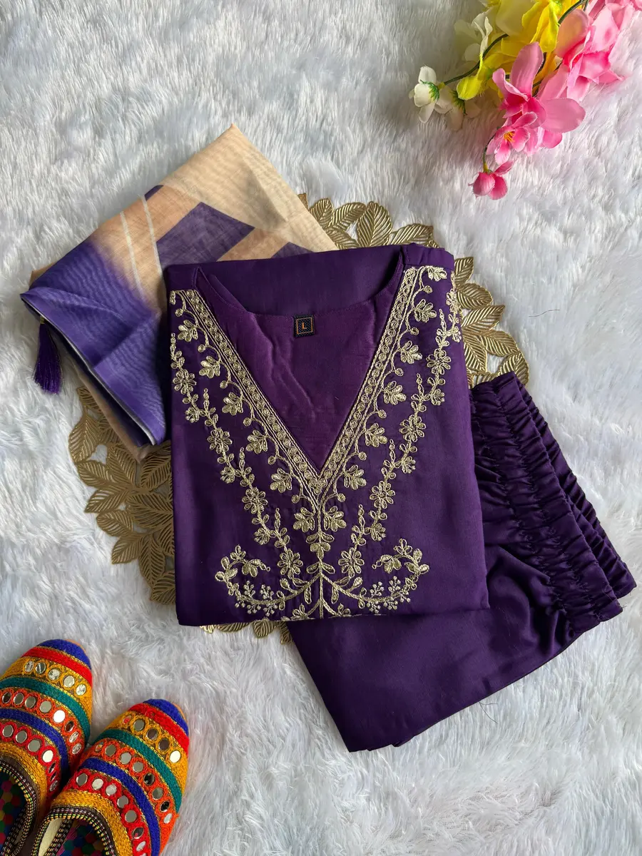 FANCY RAYON EMBROIDERY WITH COTTON THREAD WORK TOP BOTTOM WITH DUPATTA FESTIVE WEAR WHOLESALE PRICE ETHNIC GARMENT (4)