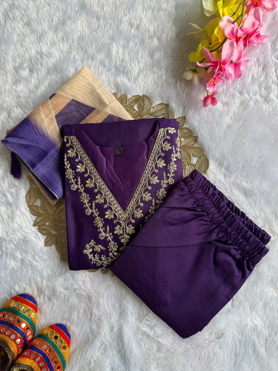 FANCY RAYON EMBROIDERY WITH COTTON THREAD WORK TOP BOTTOM WITH DUPATTA FESTIVE WEAR WHOLESALE PRICE ETHNIC GARMENT (5)