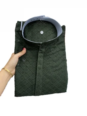 FANCY RAYON EMBROIDERY WORK MEN'S KURTA PAYJAMA GREEN