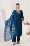 FANCY RAYON EMBROIDERY WORK TOP BOTTOM WITH DUPATTA BLUE