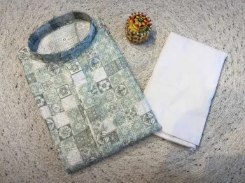 FANCY RAYON PRINTED WITH EMBROIDERY WORK MEN'S KURTA PAYJAMA GREEN