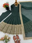 FANCY ROMAN SILK CODING SEQUENCE WORK GOWN BOTTOM WITH DUPATTA WEDDING WEAR WHOLESALE PRICE ETHNIC GARMENT (2)