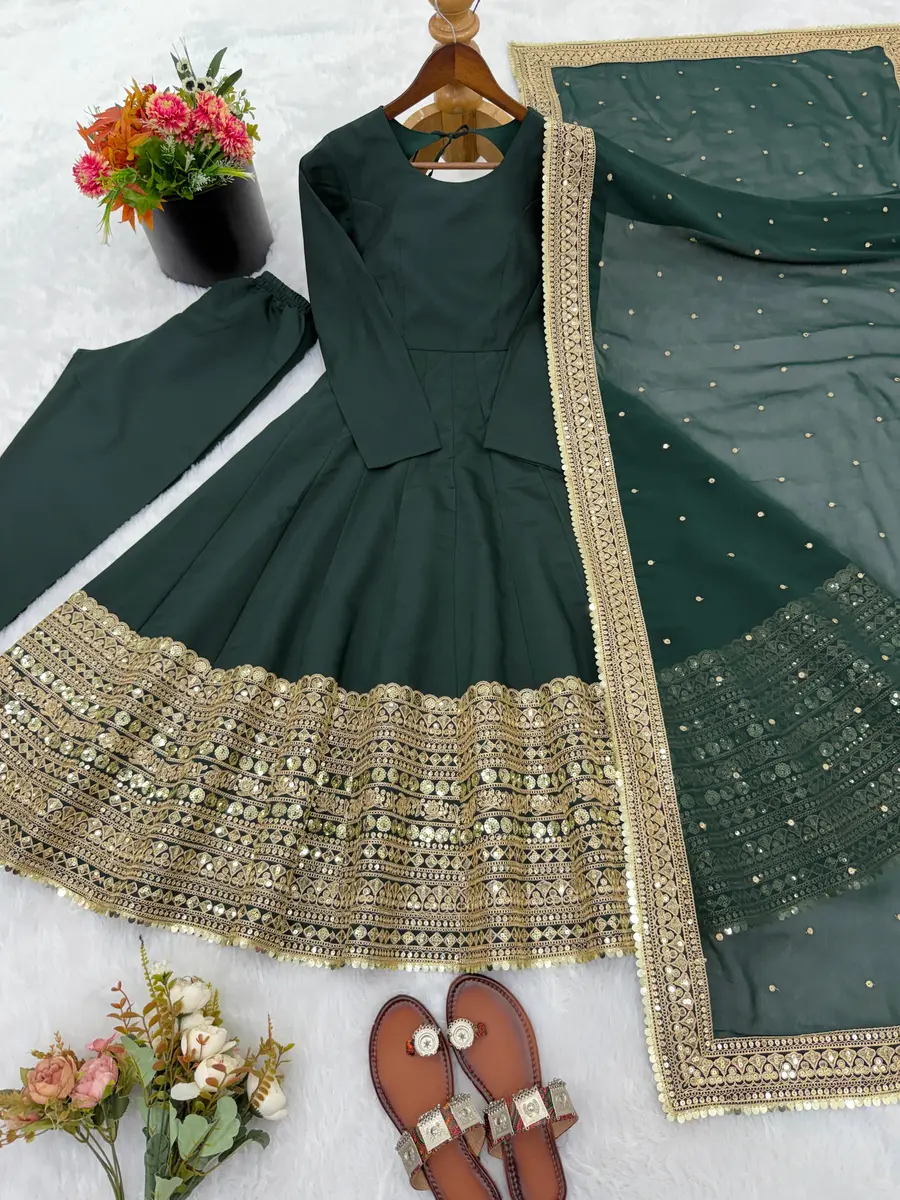 FANCY ROMAN SILK CODING SEQUENCE WORK GOWN BOTTOM WITH DUPATTA WEDDING WEAR WHOLESALE PRICE ETHNIC GARMENT (17)