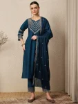 FANCY ROMAN SILK EMBROIDERY SEQUENCE WORK TOP BOTTOM WITH DUPATTA TEAL