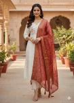 FANCY  ROMAN SILK EMBROIDERY WITH SEQUENCE WORK TOP BOTTOM WITH DUPATTA RED AND WHITE