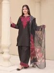 FANCY ROMAN SILK EMBROIDERY WORK TOP BOTTOM WITH DUPATTA BLACK