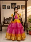 FANCY SHIMMER SILK GOLD JARI AND LACE EMBROIDERY WORK KID’S GOWN AND KOTI FESTIVE WEAR WHOLESALE PRICE ETHNIC GARMENT (2)