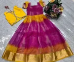 FANCY SHIMMER SILK GOLD JARI AND LACE EMBROIDERY WORK KID’S GOWN AND KOTI FESTIVE WEAR WHOLESALE PRICE ETHNIC GARMENT (2)