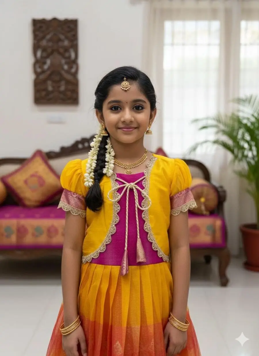 FANCY SHIMMER SILK GOLD JARI AND LACE EMBROIDERY WORK KID'S GOWN AND KOTI FESTIVE WEAR WHOLESALE PRICE ETHNIC GARMENT (6)