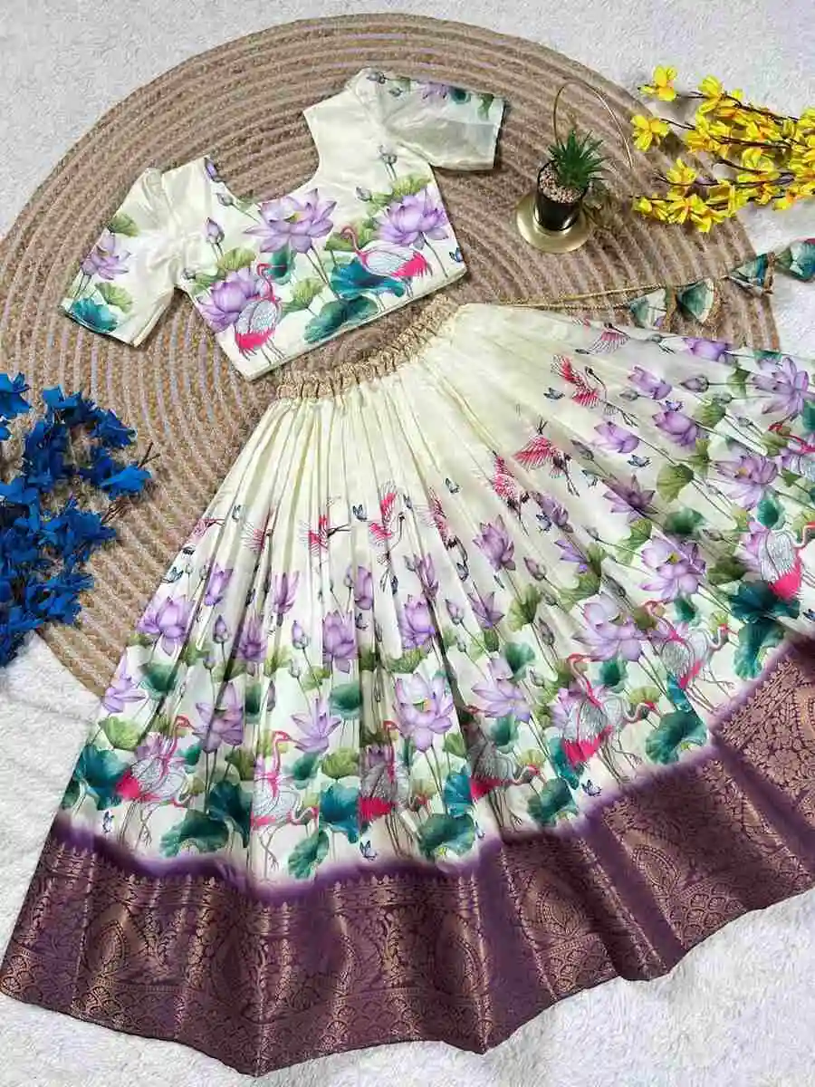 FANCY SILK PRINT WORK KID'S LEHENGA CHOLI FESTIVE WEAR WHOLESALE PRICE ETHNIC GARMENT (10)